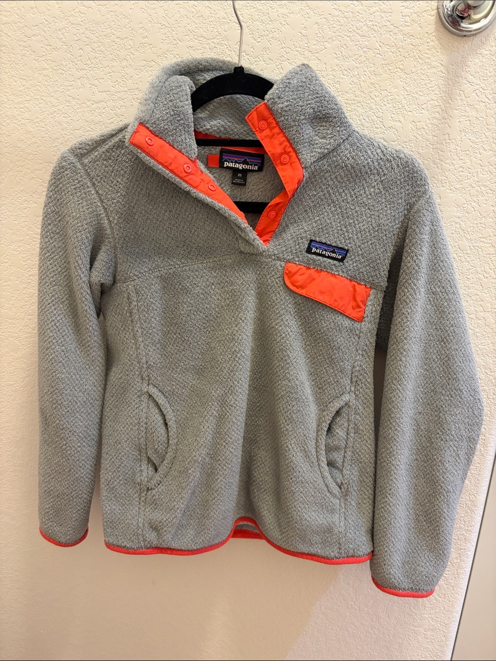 Patagonia Gray Fleece Pullover with Orange Trim